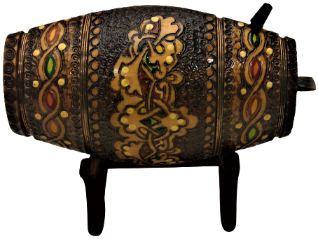 AHŞAP FICI MEŞE AHŞAP PARCALI BAGLANARAK ELDE YAPILMIŞ ALT KAİDELİ MUSLUKLU ÜZERİ EL İŞCİLİKLİ UFAK BOYDA