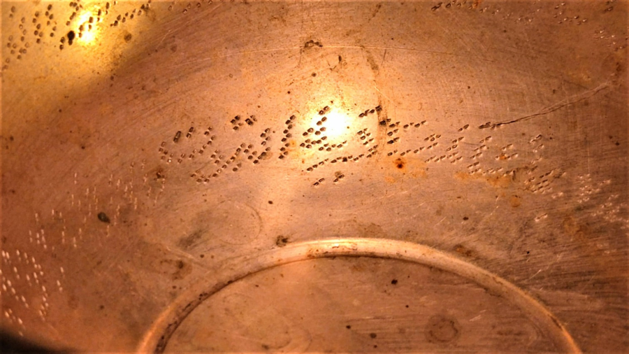 OSMANLI ORTA BOYDA VE CAPTA UZERİ VE İÇİ KALEM EL İŞİ DUALAR BEZENMİŞ PİRİNC ŞİFA TASI