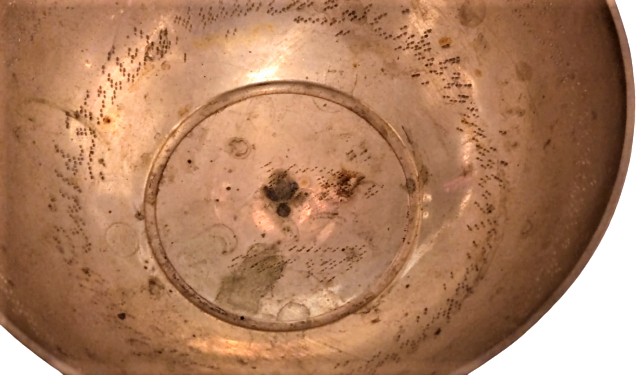 OSMANLI ORTA BOYDA VE CAPTA UZERİ VE İÇİ KALEM EL İŞİ DUALAR BEZENMİŞ PİRİNC ŞİFA TASI