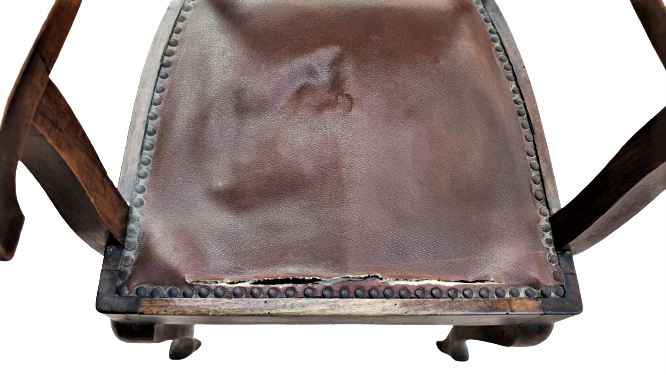 1940 MASİF DERİ DÖŞEME KABARALI KOLLU BERJER SANDALYE