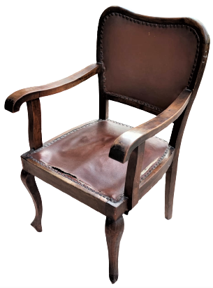 1940 MASİF DERİ DÖŞEME KABARALI KOLLU BERJER SANDALYE