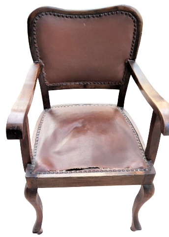 1940 MASİF DERİ DÖŞEME KABARALI KOLLU BERJER SANDALYE