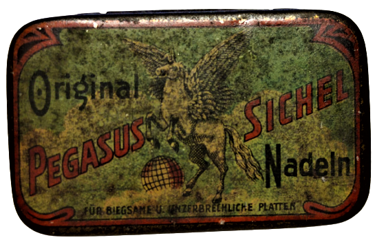 ORİJİNAL PEGASUS SICHEL NADELN GRAMOFON İĞNESİ KENDİ TENEKE ÜZERİ RESİMLİ KUTUSUNDA GERMANY 