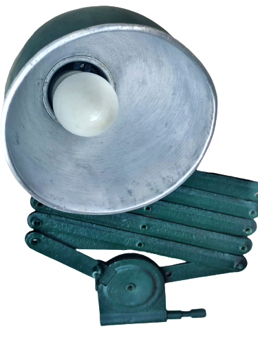 1920 USA ENDUSTRİEL  AKROBAT MAKAS  SİSTEMLİ ACMA KAPAMA LAMBA  METAL İPEK KABLO 1.5 METRE UZANABİLEN  ALUMİNYUM KAFA 