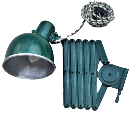 1920 USA ENDUSTRİEL  AKROBAT MAKAS  SİSTEMLİ ACMA KAPAMA LAMBA  METAL İPEK KABLO 1.5 METRE UZANABİLEN  ALUMİNYUM KAFA 