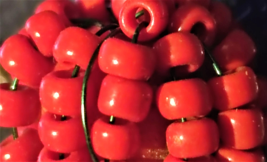 OKYANUS MERCAN HALKALARINDAN  YAPILMIŞ MİNİK BONCUKLAR TEK BONCUK ÜZERİNE 100 ADET GİBİ DİZİLMİŞ  KOLYE