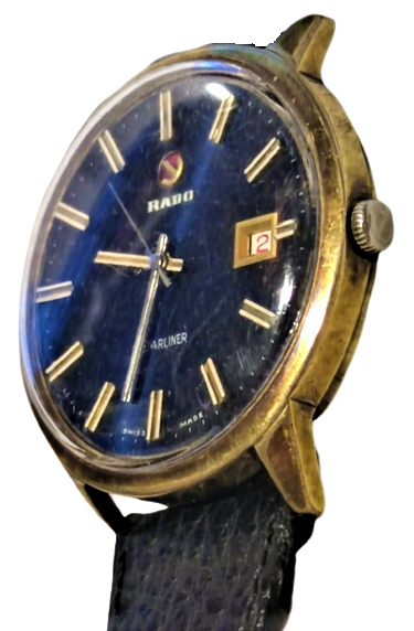 thumbRADO STARLİNER WATER SEALED KURMALI PİRİNC KASA TAKVİMLİ MEKANİK DERİ KAYIŞ  YUVARLAK MAVİ KADRAN KOL SAATİ İSVİCRE ÜRETİMİ DAKİK SORUNSUZ