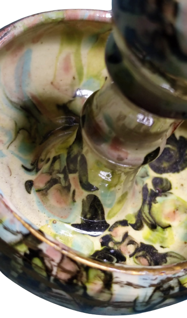 CUMHURİYET BAŞI CANAKKALE  EL YAPIM TEK TASIMA KULPLU ŞİNANAY TEKLİ AKITMA BOYA İLE YAPILMIŞ SIRLI MUMLUK 