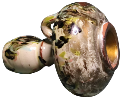 CUMHURİYET BAŞI CANAKKALE  EL YAPIM TEK TASIMA KULPLU ŞİNANAY TEKLİ AKITMA BOYA İLE YAPILMIŞ SIRLI MUMLUK 