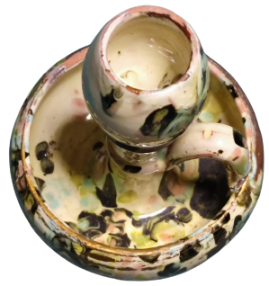 CUMHURİYET BAŞI CANAKKALE  EL YAPIM TEK TASIMA KULPLU ŞİNANAY TEKLİ AKITMA BOYA İLE YAPILMIŞ SIRLI MUMLUK 