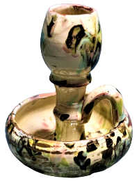 CUMHURİYET BAŞI CANAKKALE  EL YAPIM TEK TASIMA KULPLU ŞİNANAY TEKLİ AKITMA BOYA İLE YAPILMIŞ SIRLI MUMLUK 