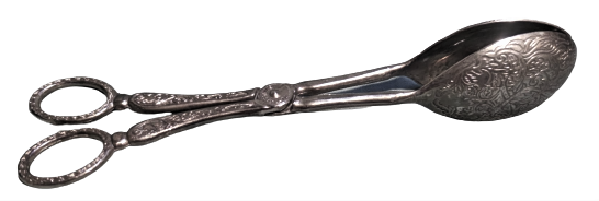 KEK PASTA BÖREK SERVİS SUNUM MAŞASI KOMPLE ÜZERİ  FEODAL MOTİF GÜMÜŞ KAPLAMA  MAKAS MAŞA 22 CM BOY