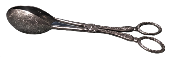 KEK PASTA BÖREK SERVİS SUNUM MAŞASI KOMPLE ÜZERİ  FEODAL MOTİF GÜMÜŞ KAPLAMA  MAKAS MAŞA 22 CM BOY