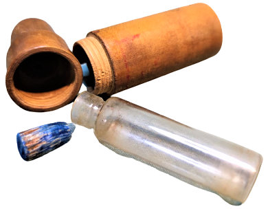 OSMANLI CEVİRMELİ KAPAKLI AHŞAP KENDİ KUTUSUNDA TIPALI ŞEFFAF BEYAZ CAM PARFUM ŞİŞESİ