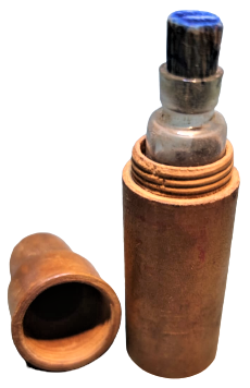 OSMANLI CEVİRMELİ KAPAKLI AHŞAP KENDİ KUTUSUNDA TIPALI ŞEFFAF BEYAZ CAM PARFUM ŞİŞESİ