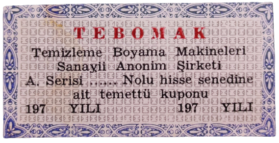 TEMENTTU KOPONU 20 ADET LOT HALİNDE TEBOMAK TEMİZLEME BOYAMA MAKİNELERİ SANAYİİ ANONİM ŞİRKETİ
