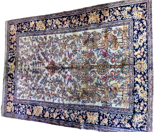 IRAN EV TEZGAHLARINDA EL DOKUMA FLOŞ HALI ÜZERİNDE HAYAT AGACI KUGULAR KUŞLAR CİCEKLER BULUNMAKTADIR