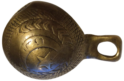 OSMANLI BRONZ ÜZERİ EL KAZIMA CAN ÜZERİNDE GÖRSELDE CELENK ORTASINDA HİLAL VE YILDIZ HİLALİN İÇİ YAZILI TONGURDAK ZİL