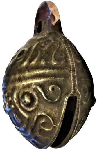 OSMANLI BRONZ ÜZERİ GEOMETRİK DESENLİ CAN GENELDE GELDİGİ BELLİ OOLMASI İCİN HAYVANLARDA KULLANILAN SESLİ TONGURDAK ZİL