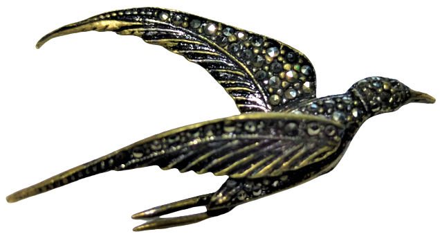 1960 TAMAMI EL İŞCİLİKLİ KIRLANGIC KUŞU ÜZERİ KIRINTI İSTANBUL TAŞI MIHLANMIŞ BRONZ ÜZERİNE İGNELİ YAKA  BROŞ