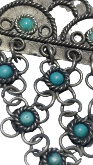 OSMANLI ÜZÜM SALKIMI SALLAMA TAMAMI EL USTA YAPIM İŞCİLİKLİ CİFT KUPE ÜZERİNDE 9 ADET UGURLU SAYI FİRÜZE TAŞLI 