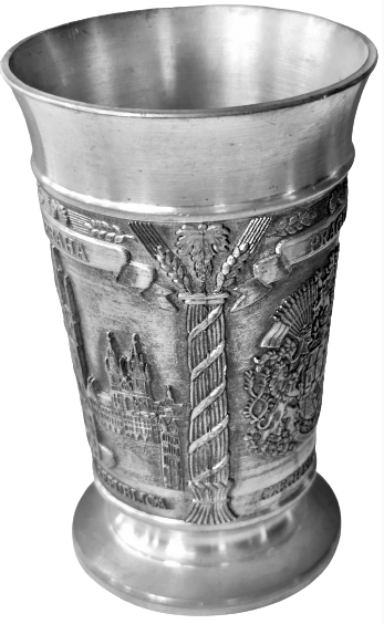 1960 REIN ZİNN ZİN ETAIN İTALYAN BARDAK ÜZERİ KABARTMA PRAGUE PRAHA PRAG GÖRSELLİ  TABANI DAMGALI