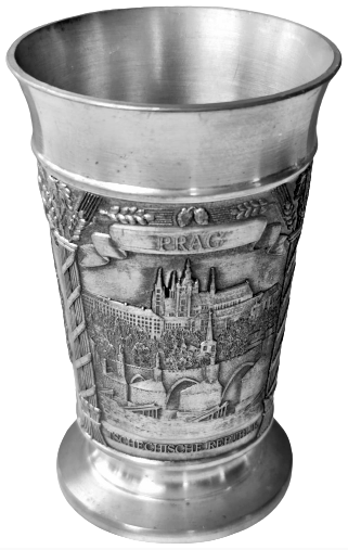 1960 REIN ZİNN ZİN ETAIN İTALYAN BARDAK ÜZERİ KABARTMA PRAGUE PRAHA PRAG GÖRSELLİ  TABANI DAMGALI