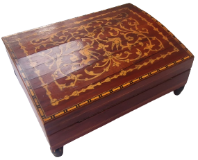 KAPAKLI KUTU GÜL AGACI KAPAK ÜZERİ EL İLE YAPILMIŞ MARKUTERİ İŞLEME TESBİH VE MUCEVHER KUTUSU