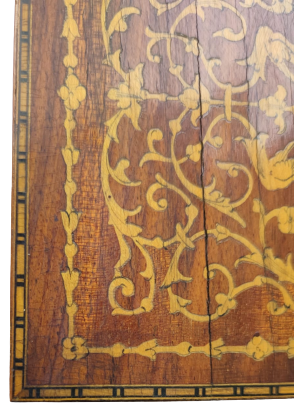 KAPAKLI KUTU GÜL AGACI KAPAK ÜZERİ EL İLE YAPILMIŞ MARKUTERİ İŞLEME TESBİH VE MUCEVHER KUTUSU