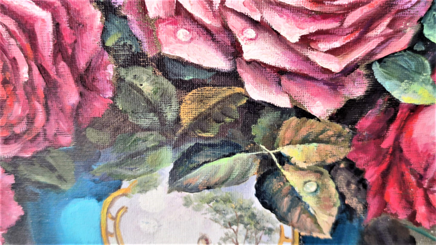 RESSAM SANATCI YAKUP HUSEYİNZADE İMZALI VAZODA GÜLLER VE HANIMELLERİ TUAL UZERİNE YAGLI BOYA CALIŞMA 