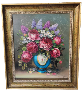 RESSAM SANATCI YAKUP HUSEYİNZADE İMZALI VAZODA GÜLLER VE HANIMELLERİ TUAL UZERİNE YAGLI BOYA CALIŞMA 