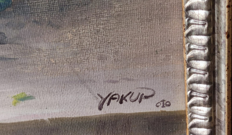 RESSAM SANATCI YAKUP HUSEYİNZADE İMZALI VAZODA GÜLLER VE HANIMELLERİ TUAL UZERİNE YAGLI BOYA CALIŞMA 