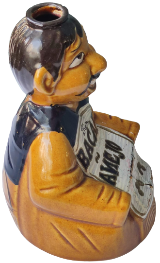 ROM BACARDİ ANEJO ANTİQUE  OTURAN MEKSİKALI YÖRESEL KIYAFETLİ ADAM FİGURÜ MANTAR TIPALI RENKLİ SERAMİK ŞİŞE