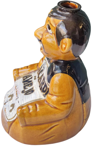 ROM BACARDİ ANEJO ANTİQUE  OTURAN MEKSİKALI YÖRESEL KIYAFETLİ ADAM FİGURÜ MANTAR TIPALI RENKLİ SERAMİK ŞİŞE