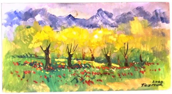 YAĞLI BOYA YAYLADA GELİNCİKLER SANATÇI RESSAM TEYMUR AĞALIOĞLU 2009 İMZALI DURALIT ÜZERİNE CALIŞMASI