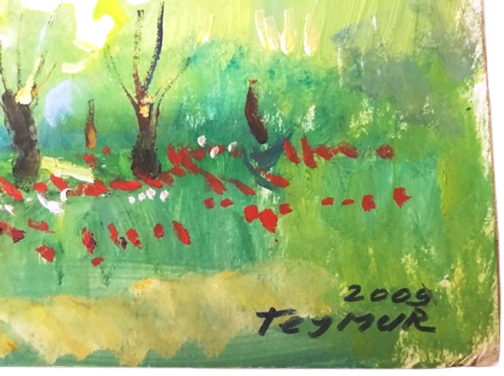 YAĞLI BOYA YAYLADA GELİNCİKLER SANATÇI RESSAM TEYMUR AĞALIOĞLU 2009 İMZALI DURALIT ÜZERİNE CALIŞMASI