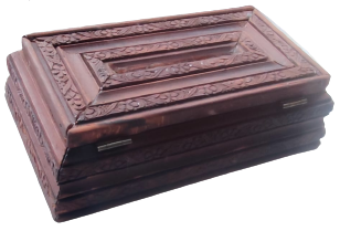 1930 AHŞAP UZERİ OYMA KAPAGI TAŞ AYNALI ERKEK TRAŞ TAKIM KUTUSU İCERSİ TAM 8 PARCA GEREKLİ MALZEMELERLE DOLU