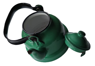 1930 KAPAKLI YEŞİL EMAYE CAYDANLIK TUTMA YERİ SİYAH İCERSİ MEBAY EMEYE CEKOSLAVAK MALI YARIM LİTRELİK