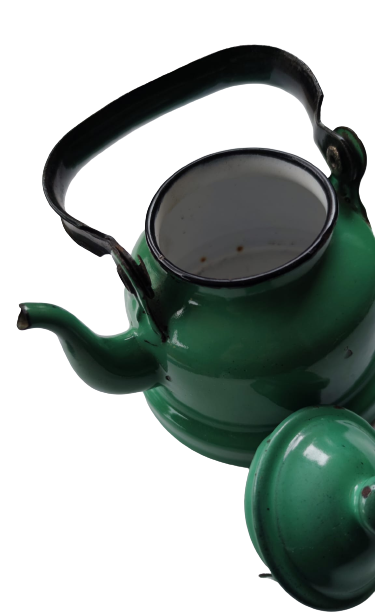 1930 KAPAKLI YEŞİL EMAYE CAYDANLIK TUTMA YERİ SİYAH İCERSİ MEBAY EMEYE CEKOSLAVAK MALI YARIM LİTRELİK