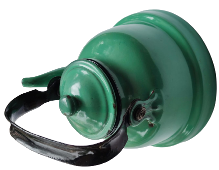 1930 KAPAKLI YEŞİL EMAYE CAYDANLIK TUTMA YERİ SİYAH İCERSİ MEBAY EMEYE CEKOSLAVAK MALI YARIM LİTRELİK