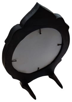 1980 AHŞAP CEVİZ  SEDEF VE TEL EL YAPIM İŞCİLİKLİ AYAKLI YUVARLAK RESİM CERCEVESİ