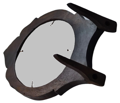 1980 AHŞAP CEVİZ  SEDEF VE TEL EL YAPIM İŞCİLİKLİ AYAKLI YUVARLAK RESİM CERCEVESİ