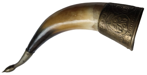 BOYNUZ PİRİNC ÜZERİ İŞLİ DEKORATİF BOYNUZ AGIZ KISMI PİRİNC UC KISMI KUŞ KADEH AVCI VE ŞAVAŞCILARA ÖZEL YAPIM