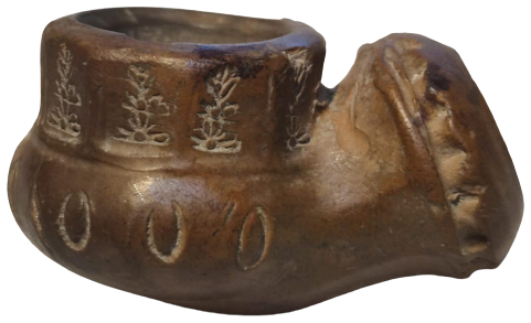 OSMANLI 19 YUZYIL TOPHANE LÜLE  ÜZERİ DESENLİ İŞLEMELİ TÜTÜN İÇME TOPRAK EL YAPIM PİŞMİK KİLDEN YAPILMA 