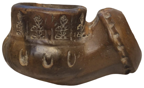 OSMANLI 19 YUZYIL TOPHANE LÜLE  ÜZERİ DESENLİ İŞLEMELİ TÜTÜN İÇME TOPRAK EL YAPIM PİŞMİK KİLDEN YAPILMA 