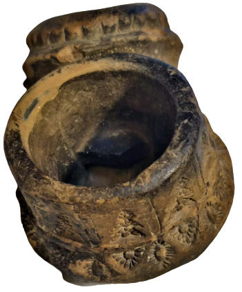 OSMANLI 19 YUZYIL TOPHANE LÜLE  ÜZERİ DESENLİ İŞLEMELİ TÜTÜN İÇME TOPRAK EL YAPIM PİŞMİK KİLDEN YAPILMA 