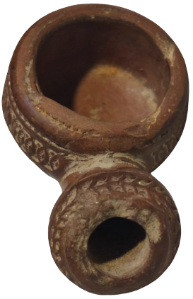 OSMANLI 19 YUZYIL TOPHANE LÜLE ÜZERİ DESENLİ İŞLEMELİ TÜTÜN İÇME TOPRAK EL YAPIM PİŞMİK KİLDEN YAPILMA 