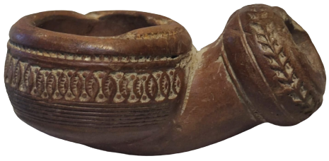 OSMANLI 19 YUZYIL TOPHANE LÜLE ÜZERİ DESENLİ İŞLEMELİ TÜTÜN İÇME TOPRAK EL YAPIM PİŞMİK KİLDEN YAPILMA 