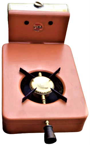 1950 GERMANY DİNA CLASSİC CAMP OİL GAZ OCAGI METAL GÖVDE SARI PİRİNC DEPO İSPİRTO OCAGI SORUNSUZ EKSİKSİZ KOLEKSİYON PARCASI