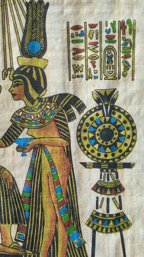 MISIR PAPİRÜS SANATINDAN EL YAPIMI KAĞIT EL CİZİM VE BOYAMA  AHŞAP MASİF ORJİNAL CERCEVESİNDE